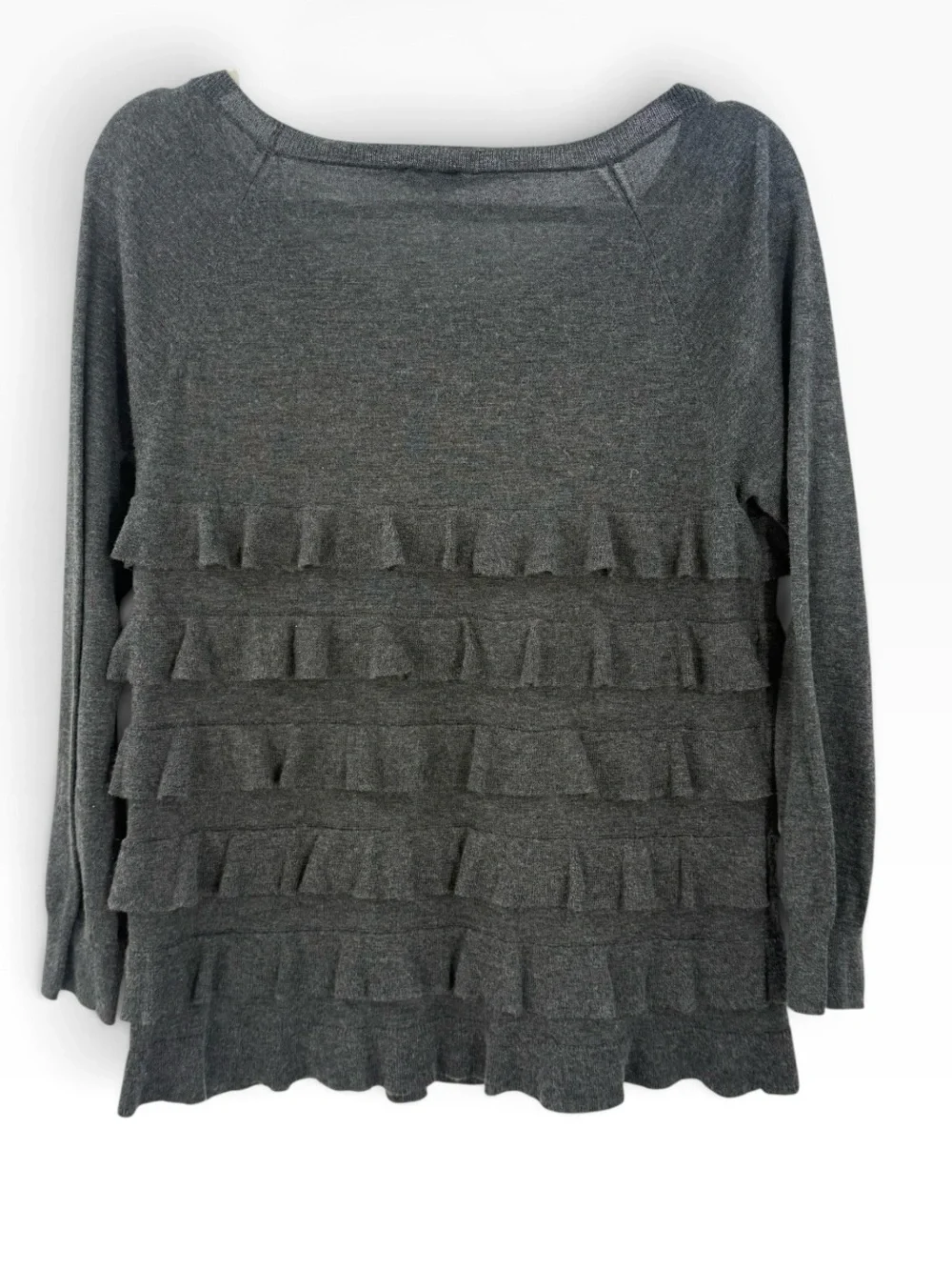 J.Crew Tiered Ruffle Sweater Charcoal Gray Pima Cotton Wool Scoop Neck, S